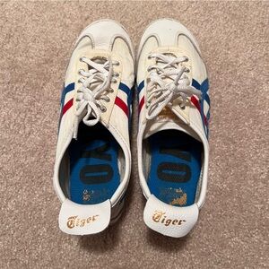 Onitsuka Tiger by Asics Cream Sneakers with Red and Blue Stripes